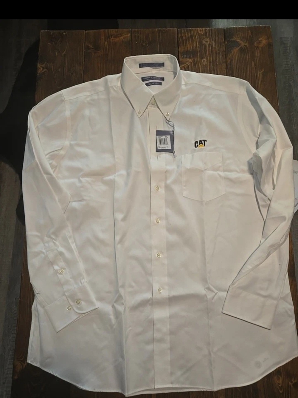 CAT Men’s White Long-Sleeve Button-Down Dress Shirt 17 36